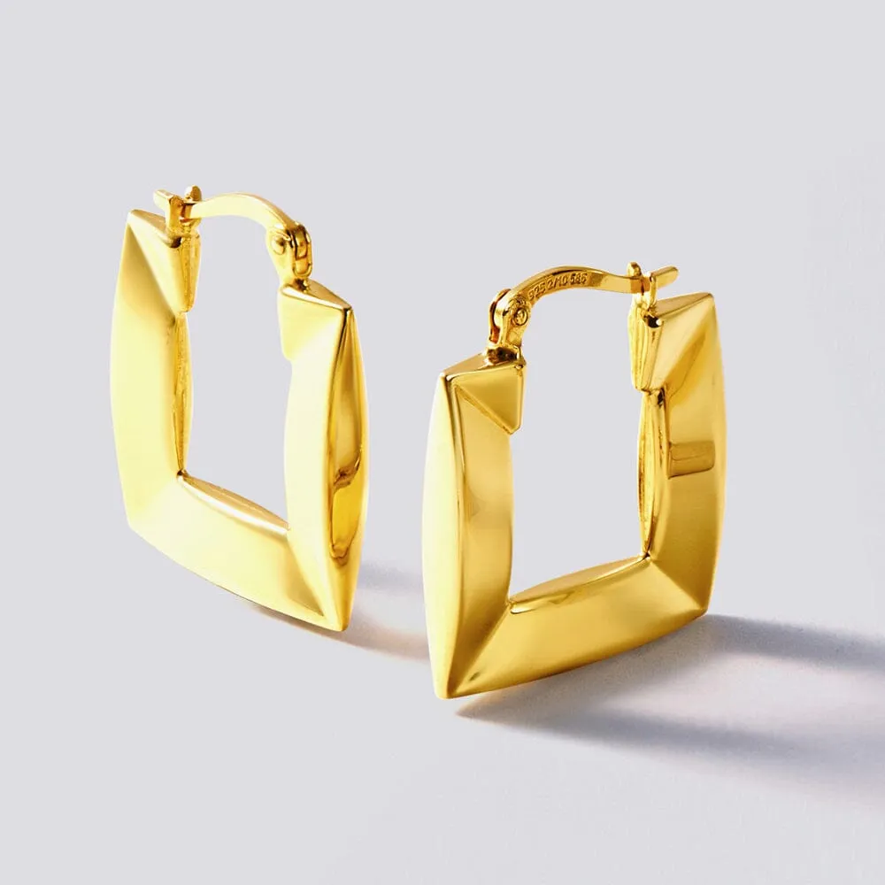 9ct Yellow Gold Silver Filled Wave Square Hoop Earrings