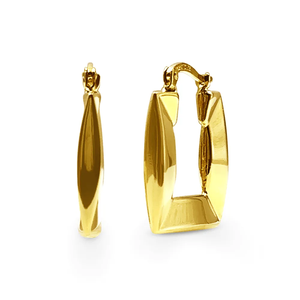9ct Yellow Gold Silver Filled Wave Square Hoop Earrings
