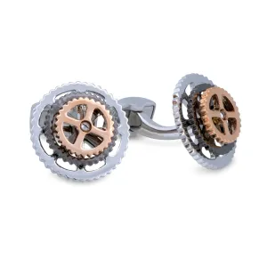 A.Azthom Rotatable Bike Gear Rhodium Trio Colour Plated Cufflinks - Silver Trio