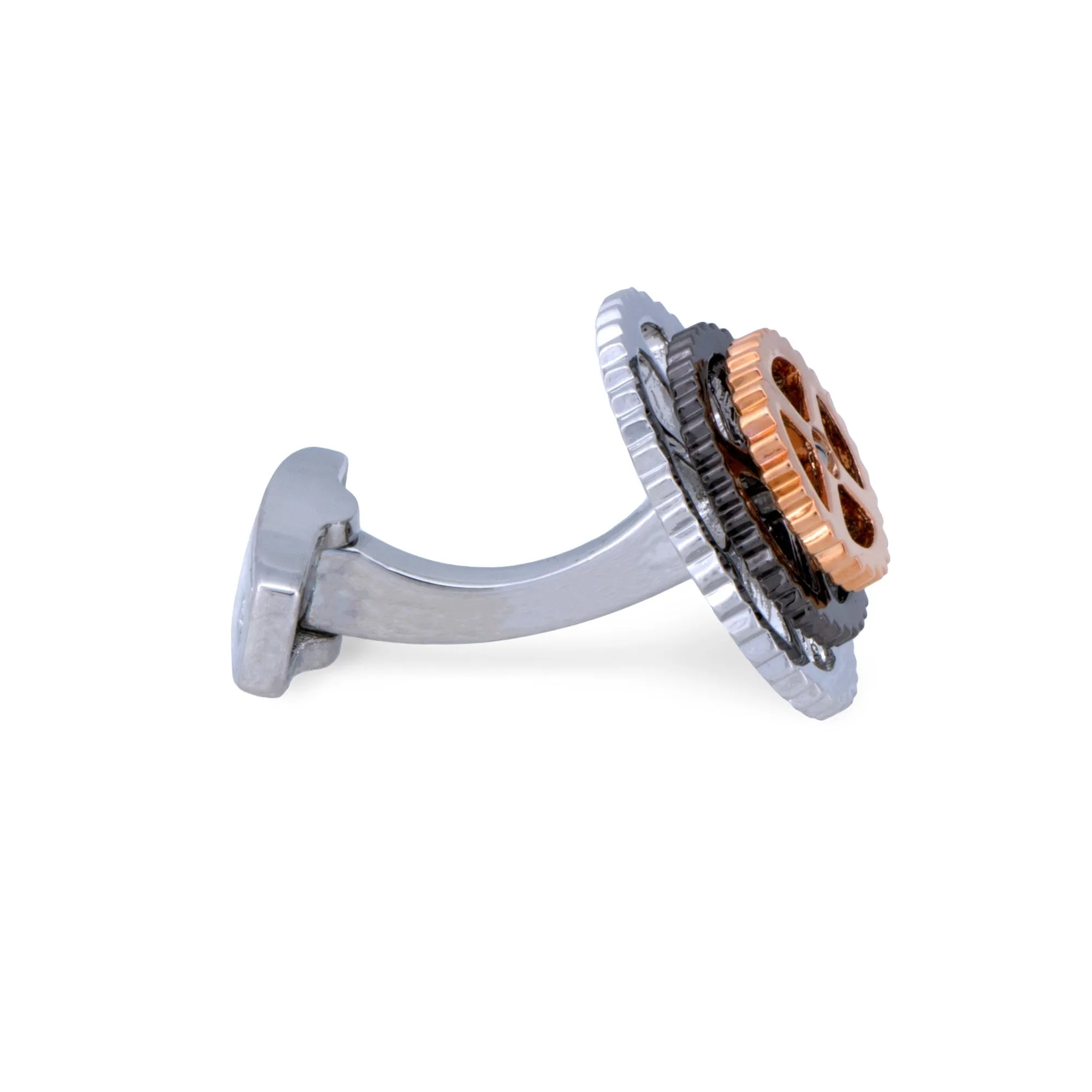 A.Azthom Rotatable Bike Gear Rhodium Trio Colour Plated Cufflinks - Silver Trio