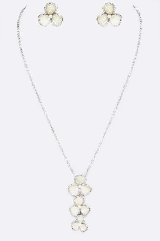 Abalone Cubic Zirconia Flower Pendant Necklace Set