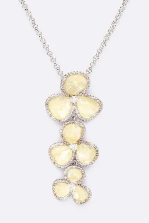 Abalone Cubic Zirconia Flower Pendant Necklace Set