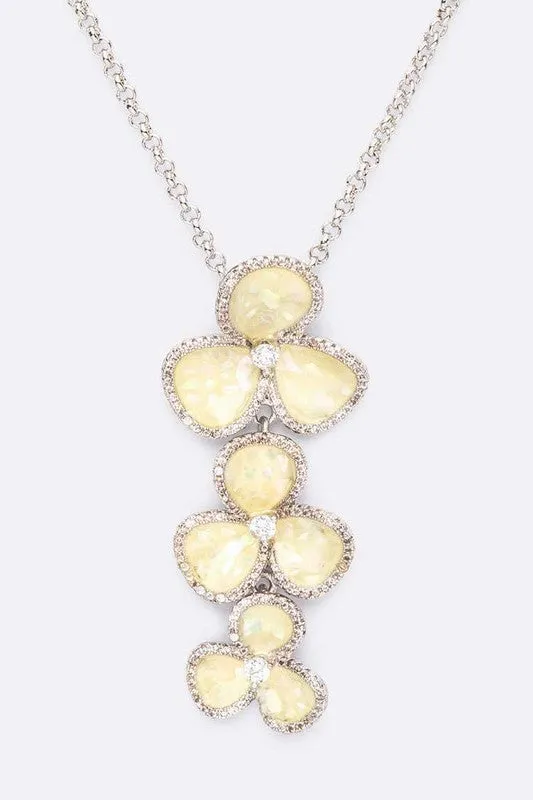Abalone Cubic Zirconia Flower Pendant Necklace Set