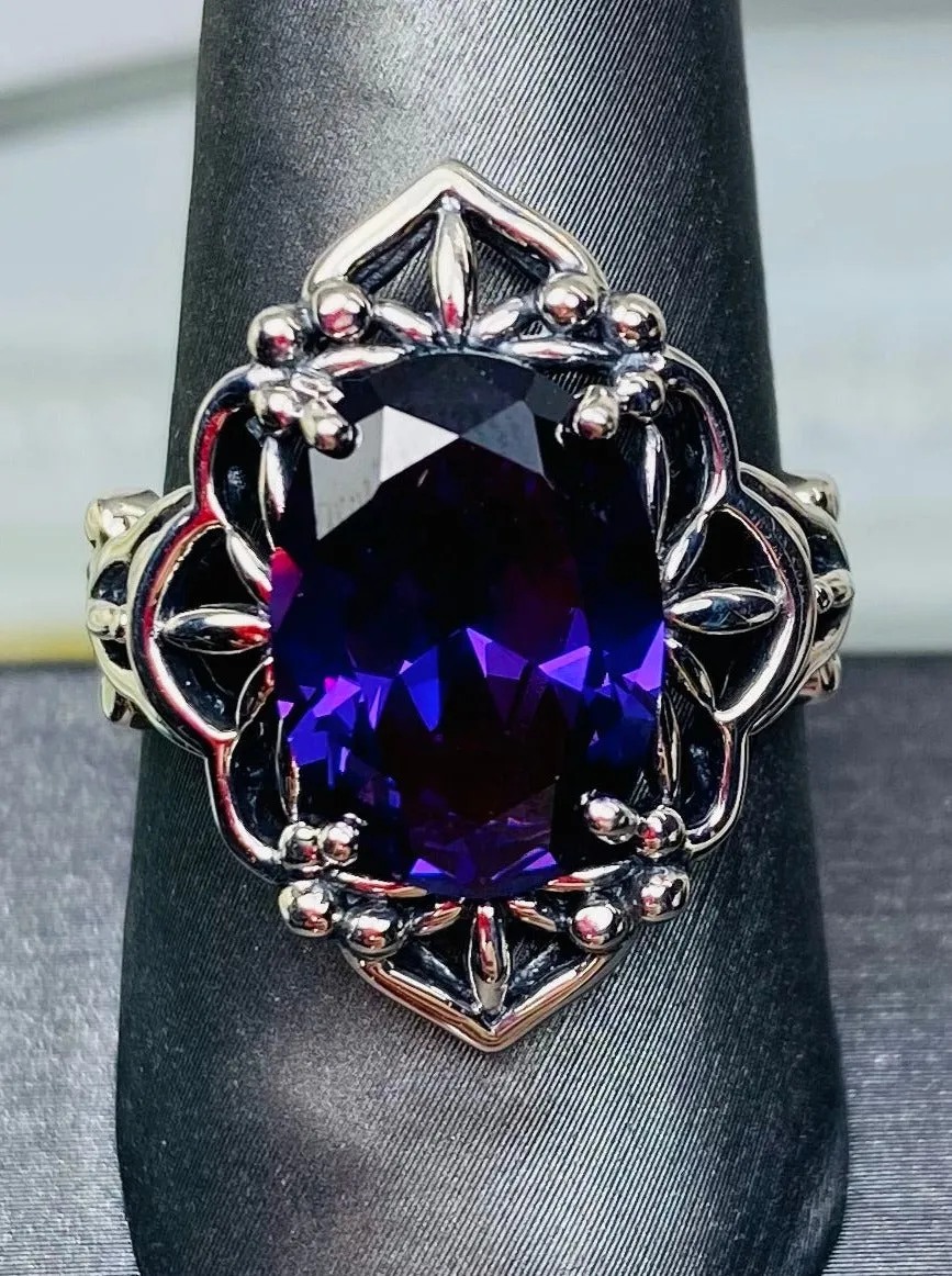 Amethyst CZ Ring, Gothic Filigree Ring - Vintage Style Ring D98