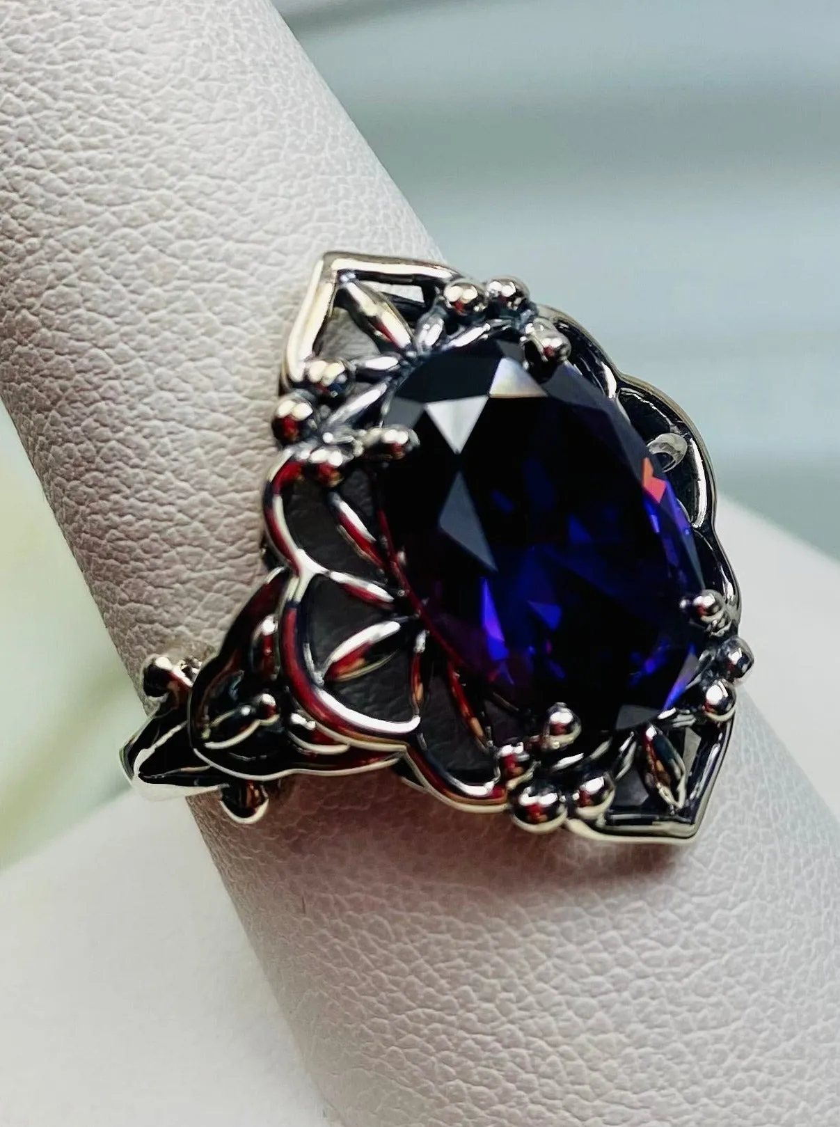 Amethyst CZ Ring, Gothic Filigree Ring - Vintage Style Ring D98