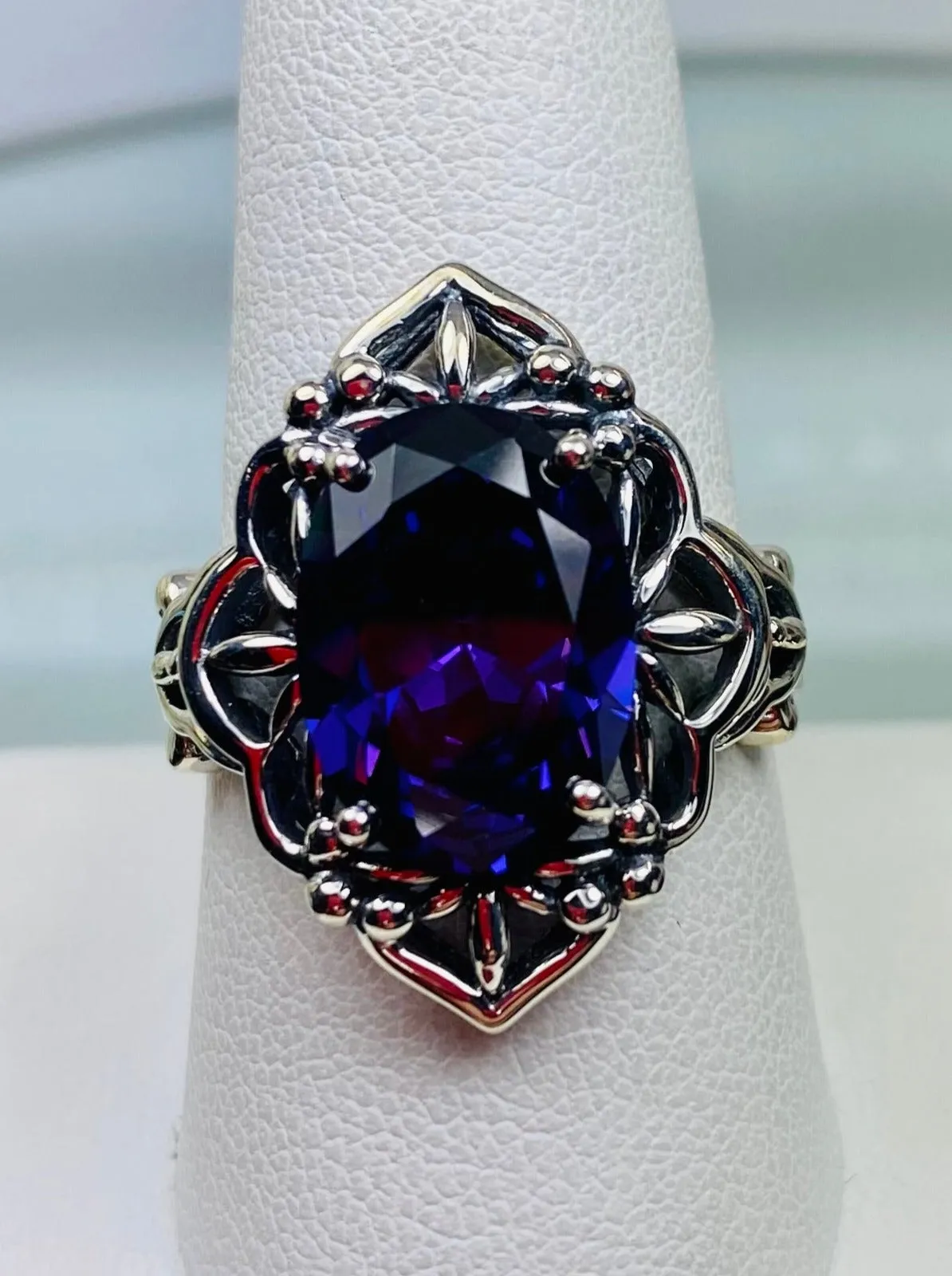 Amethyst CZ Ring, Gothic Filigree Ring - Vintage Style Ring D98