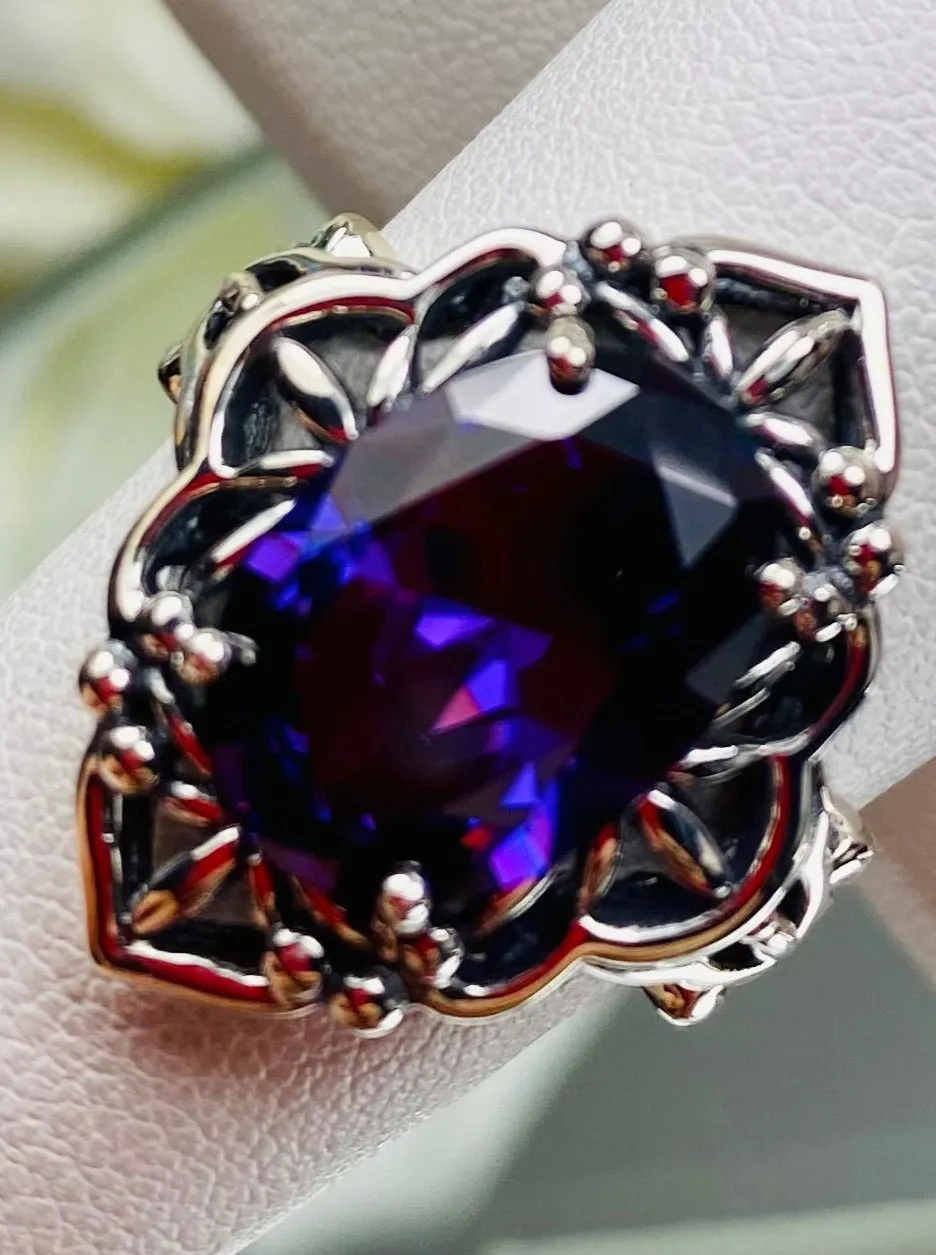 Amethyst CZ Ring, Gothic Filigree Ring - Vintage Style Ring D98