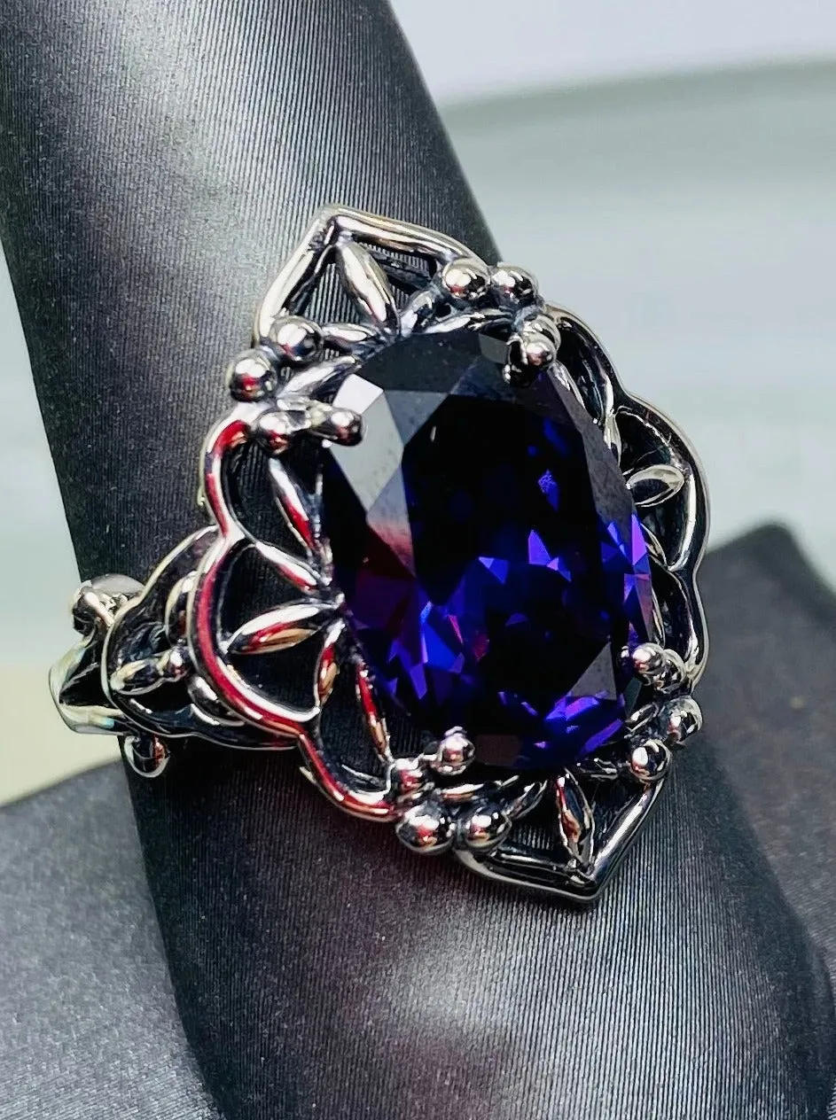 Amethyst CZ Ring, Gothic Filigree Ring - Vintage Style Ring D98