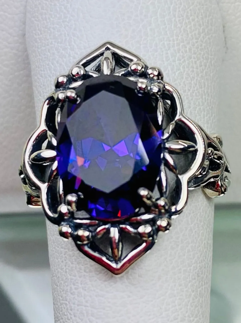 Amethyst CZ Ring, Gothic Filigree Ring - Vintage Style Ring D98