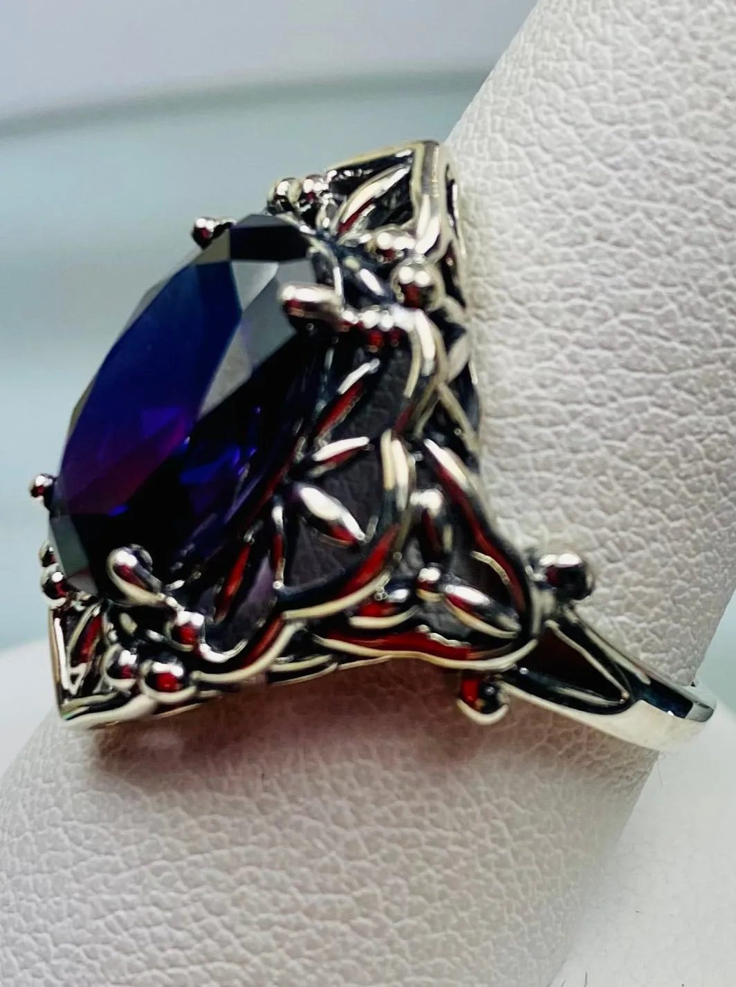 Amethyst CZ Ring, Gothic Filigree Ring - Vintage Style Ring D98