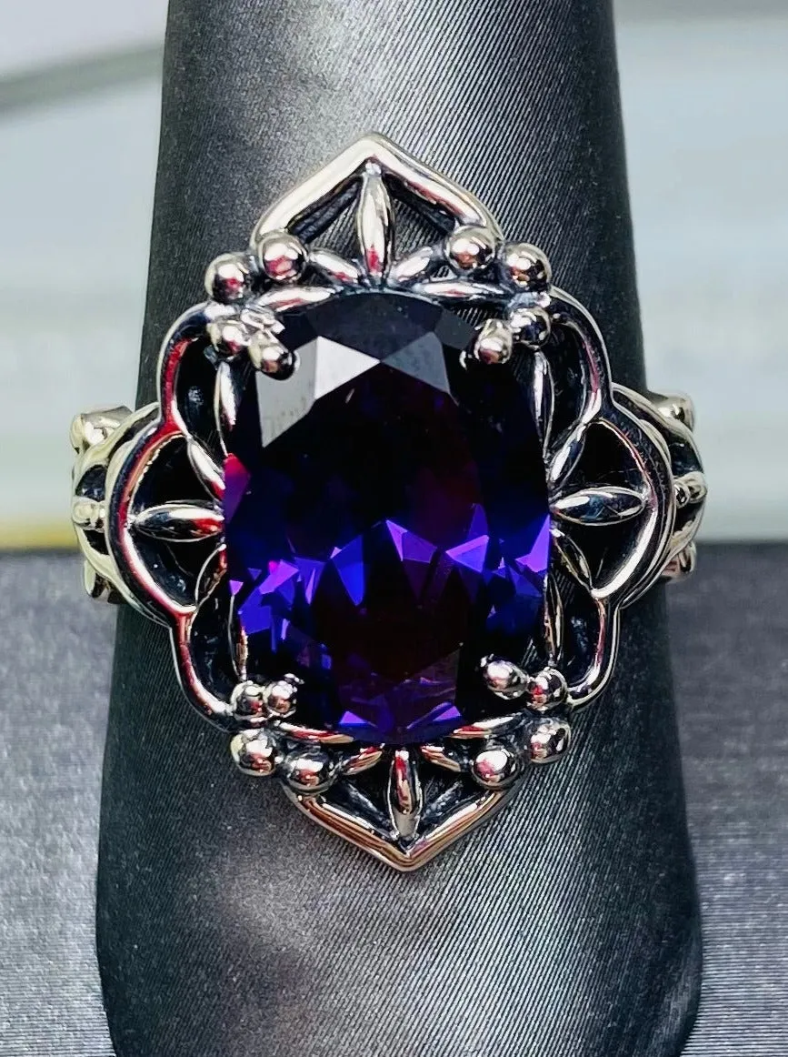 Amethyst CZ Size 7.5 Ring, Gothic Filigree Ring - Vintage Style Ring D98 - Ready to Ship