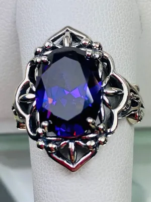 Amethyst CZ Size 7.5 Ring, Gothic Filigree Ring - Vintage Style Ring D98 - Ready to Ship