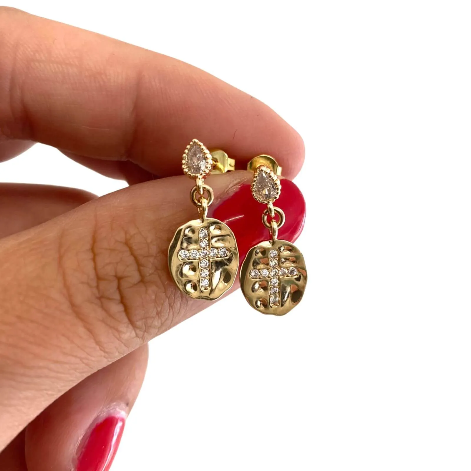 Angela D'Arcy Gold Textured Drop Earrings
