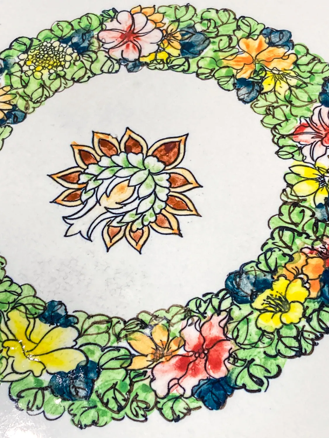 Antique Inspired Vintage Polychrome Floral Ceramic Chinese Garden Stool