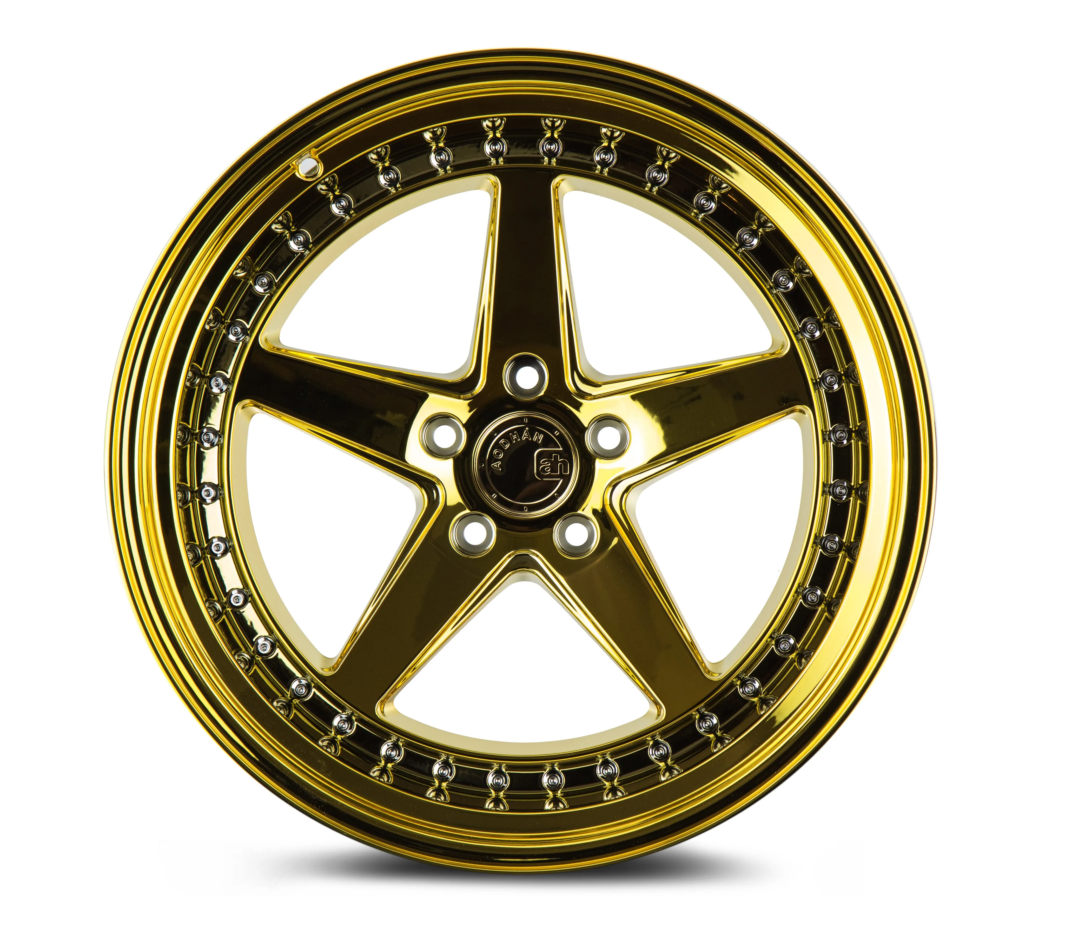 Aodhan DS05 18x9.5 5x100  35 Gold Vacuum w/ Chrome Rivets