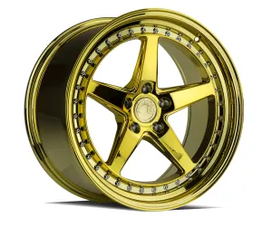 Aodhan DS05 18x9.5 5x100  35 Gold Vacuum w/ Chrome Rivets