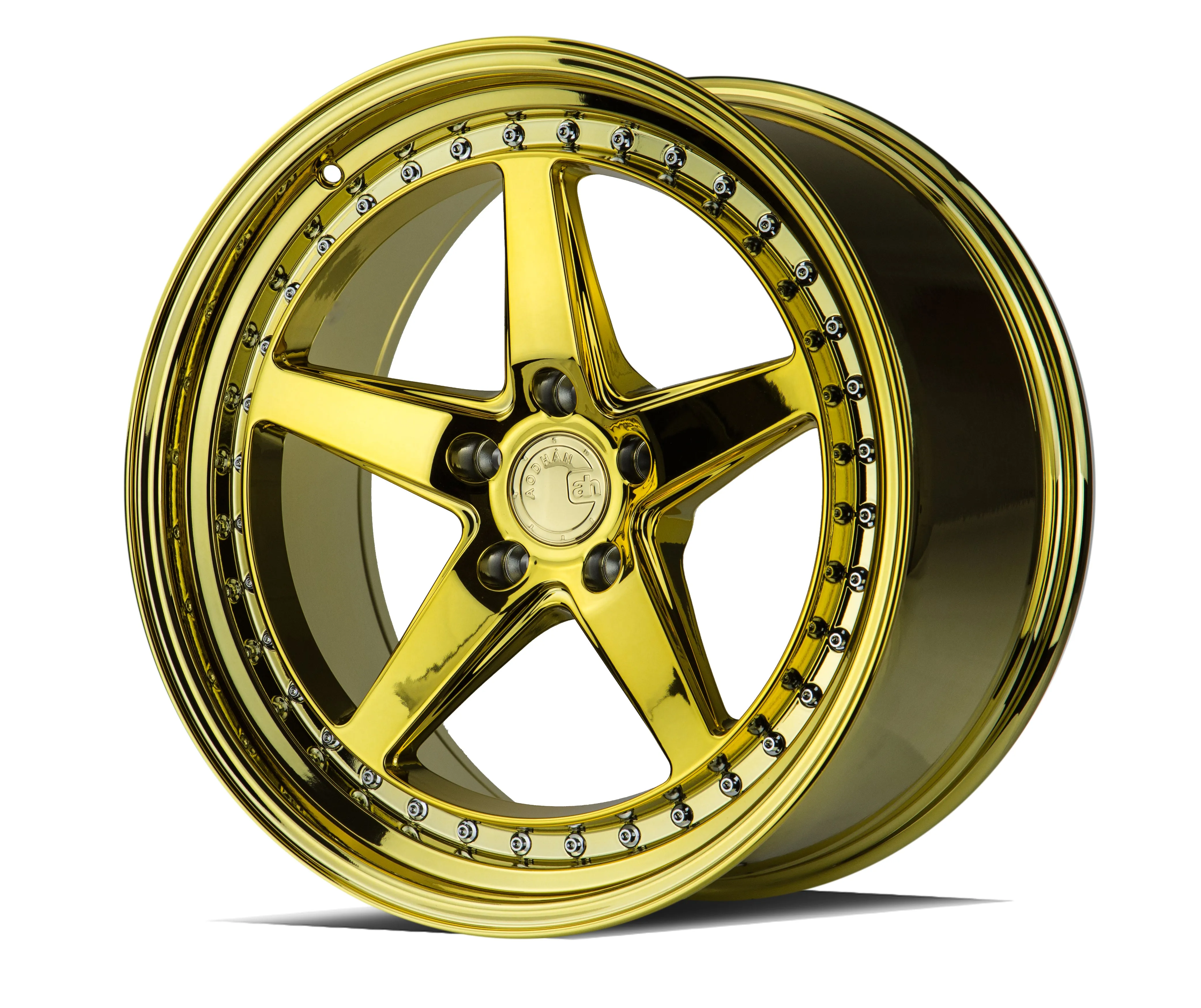 Aodhan DS05 18x9.5 5x100  35 Gold Vacuum w/ Chrome Rivets