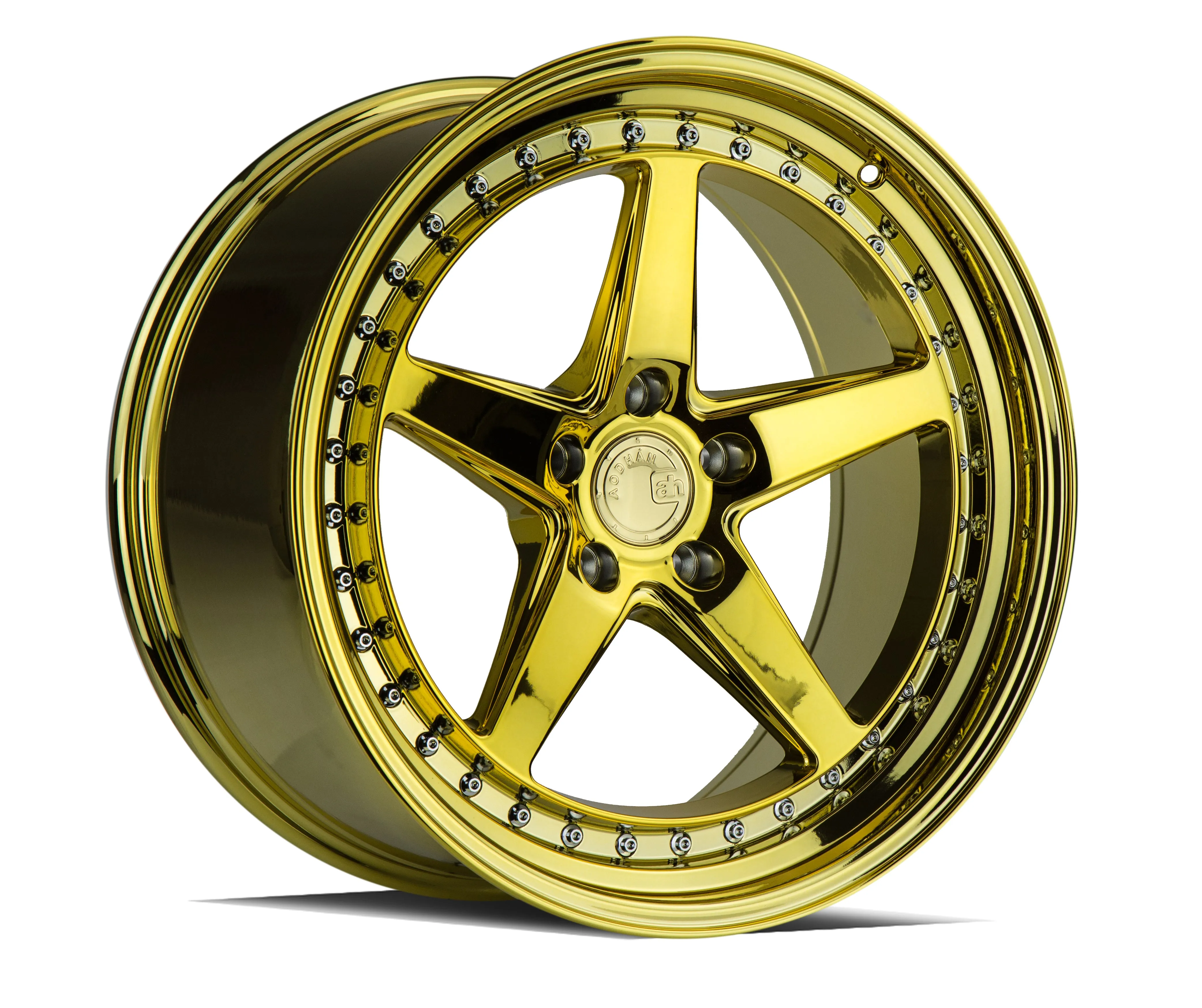 Aodhan DS05 18x9.5 5x100  35 Gold Vacuum w/ Chrome Rivets