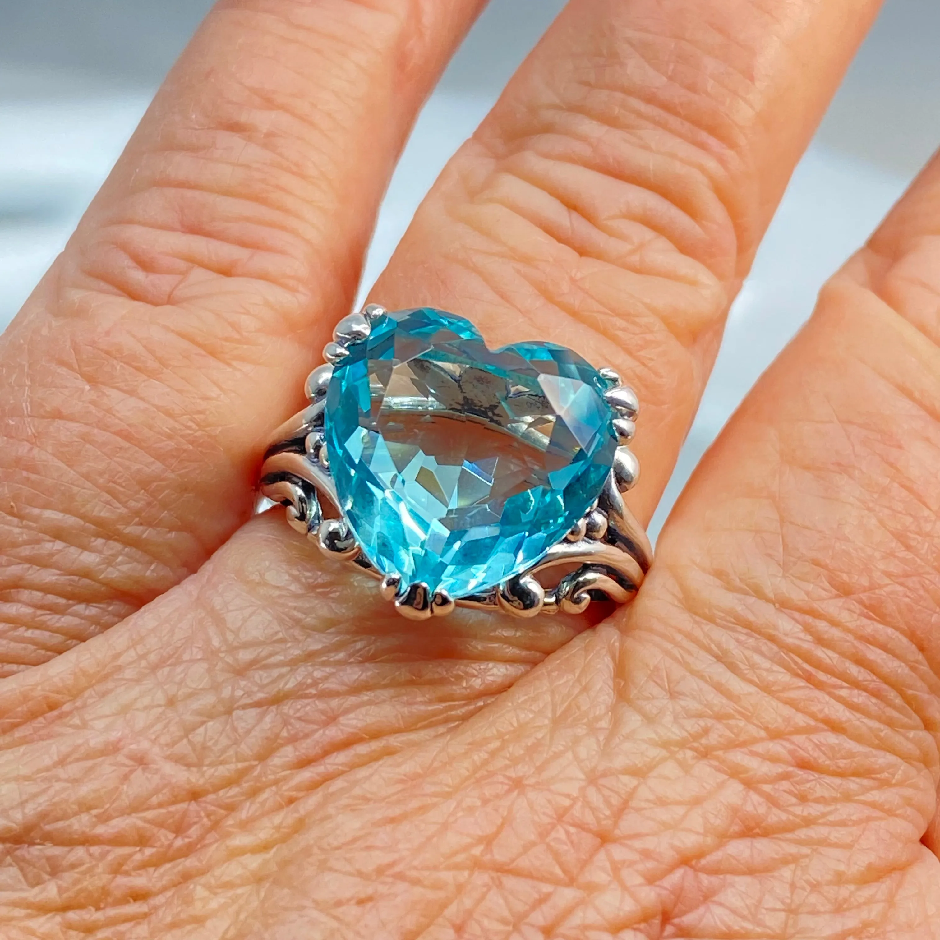Aquamarine Heart Ring, Art Deco Jewelry #D213