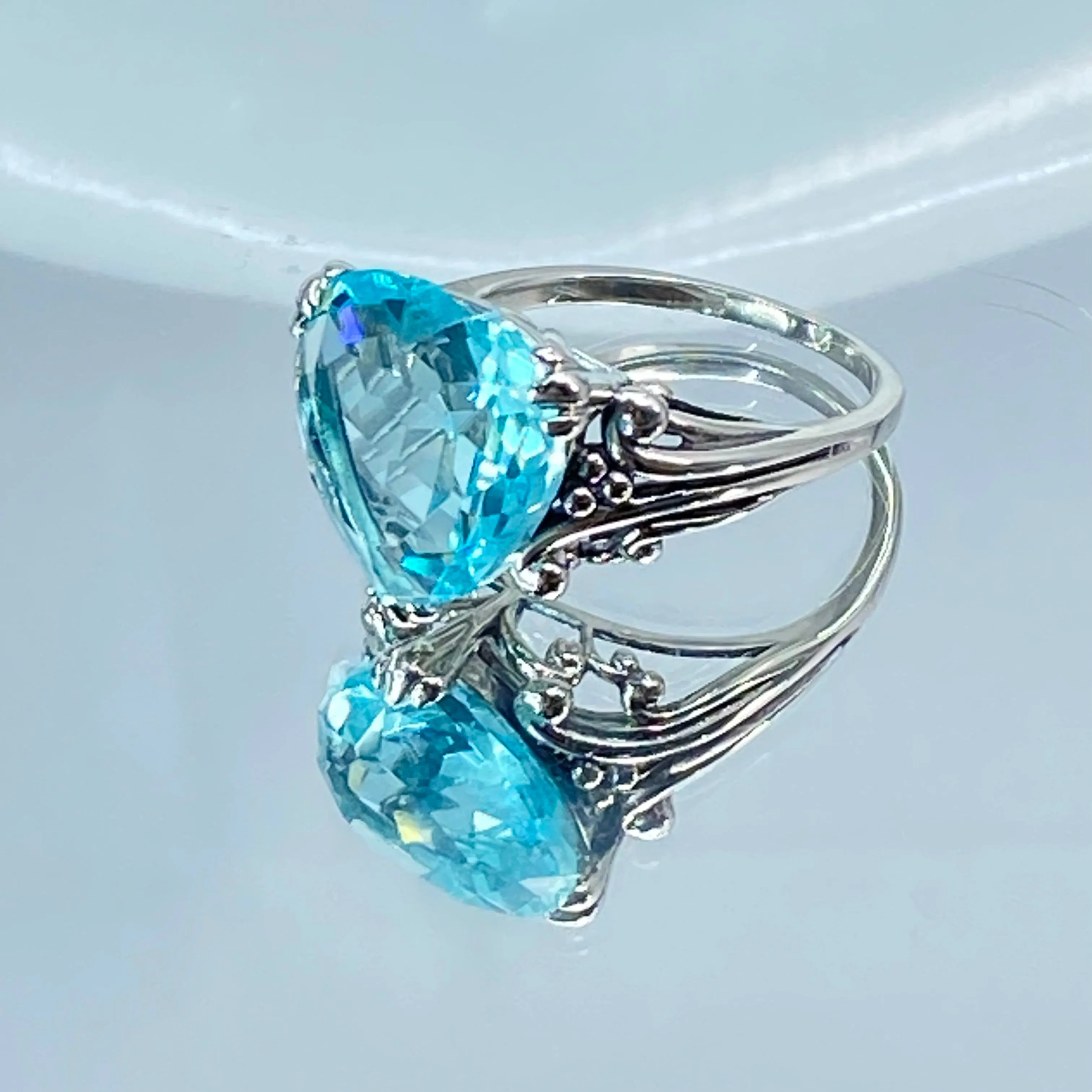 Aquamarine Heart Ring, Art Deco Jewelry #D213