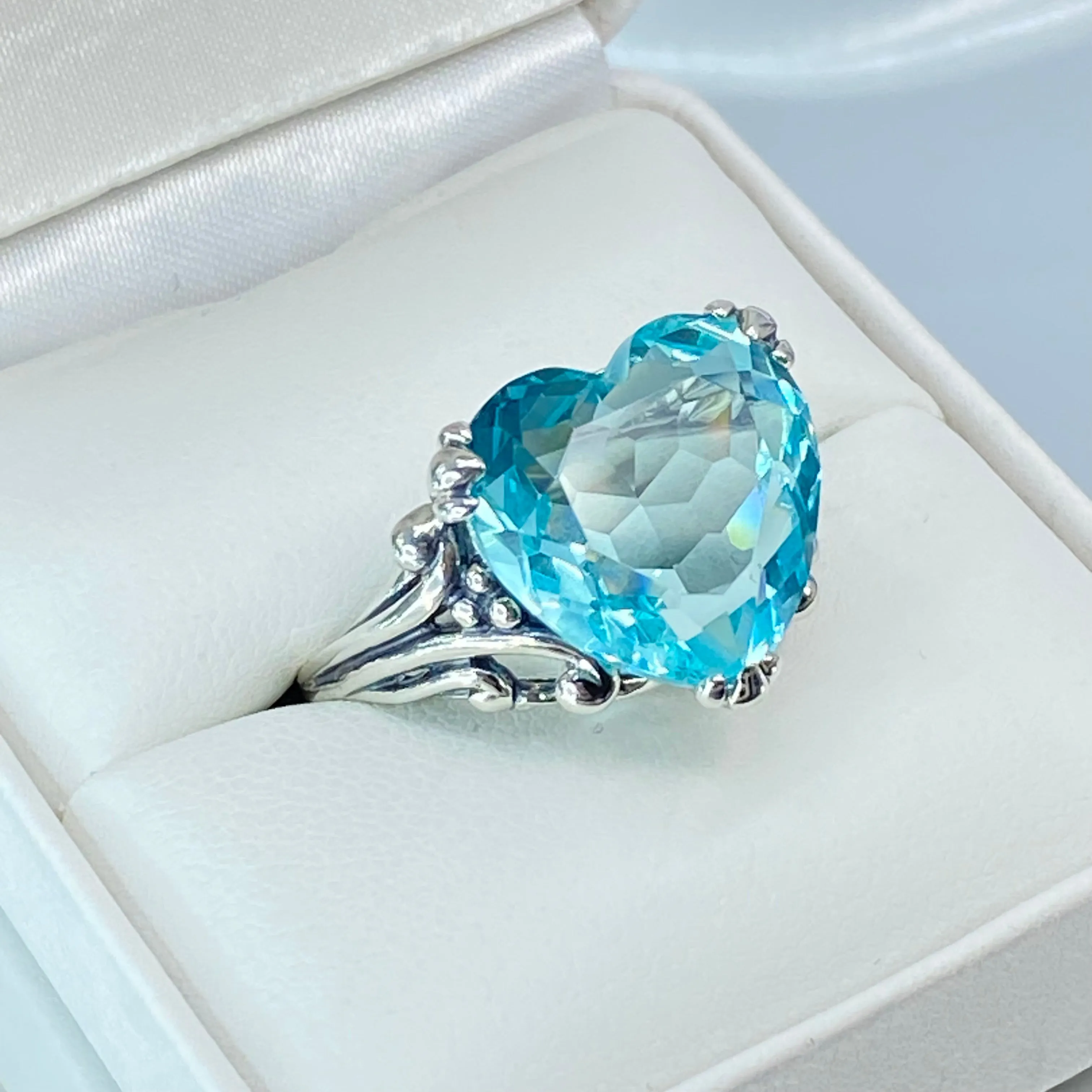 Aquamarine Heart Ring, Art Deco Jewelry #D213