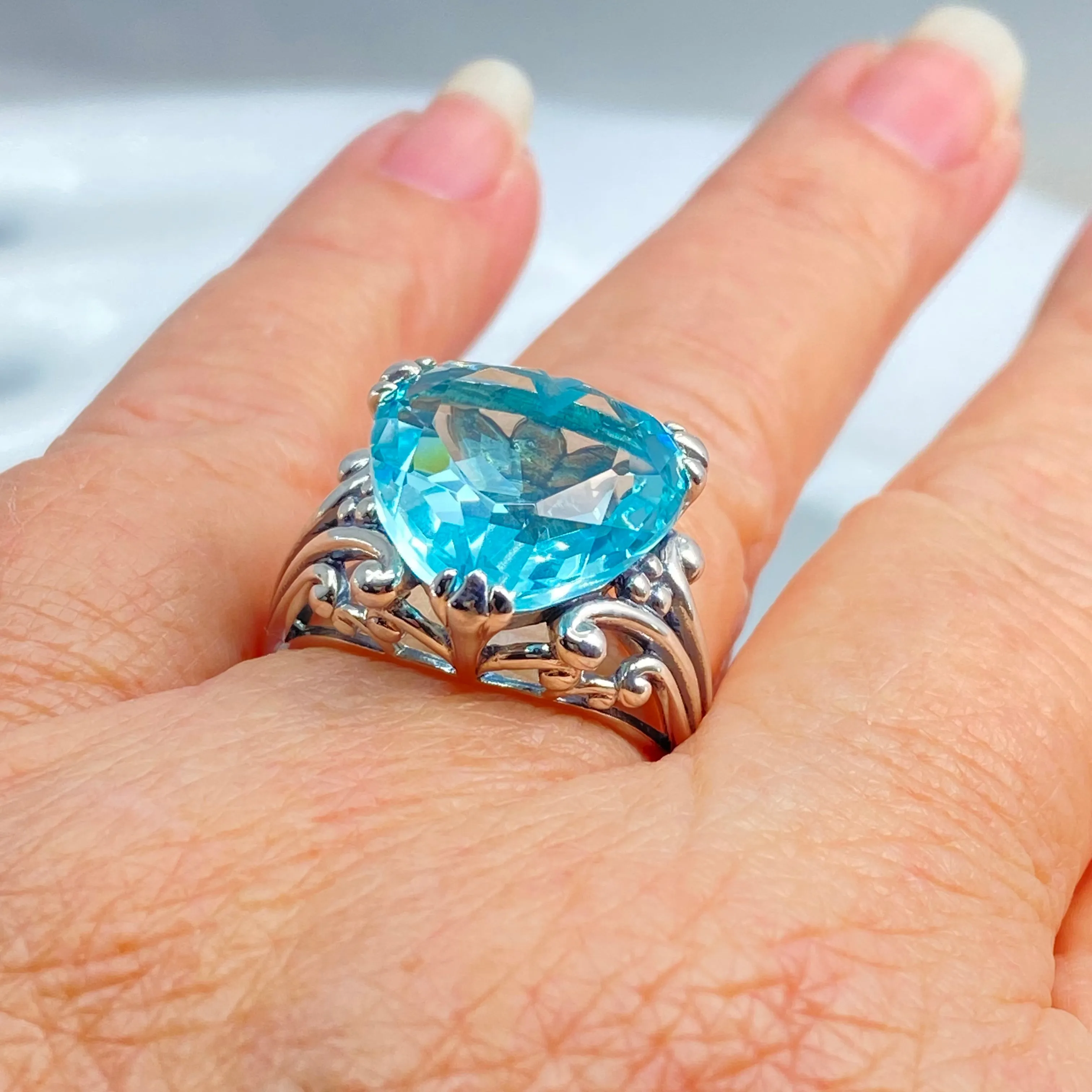 Aquamarine Heart Ring, Art Deco Jewelry #D213