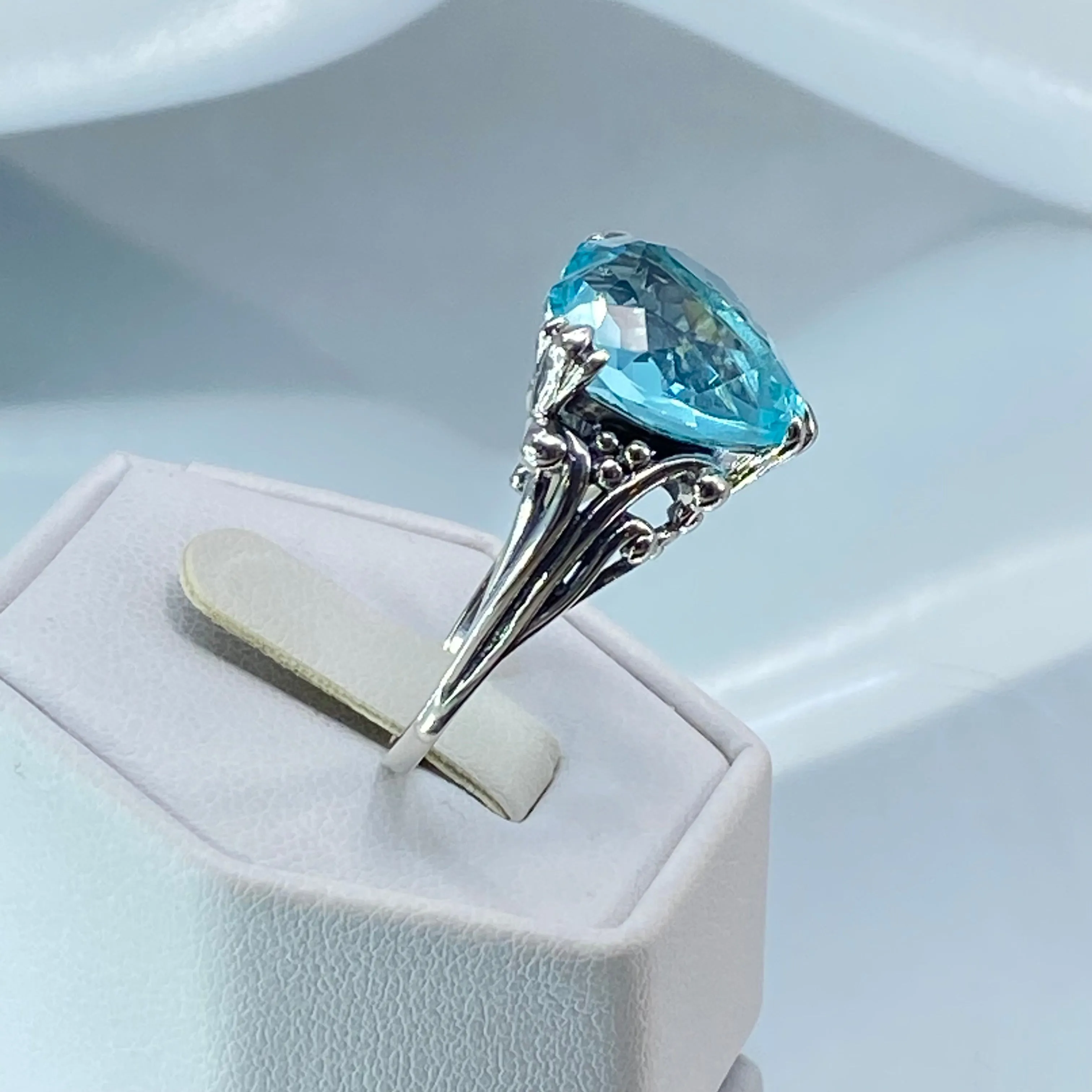 Aquamarine Heart Ring, Art Deco Jewelry #D213