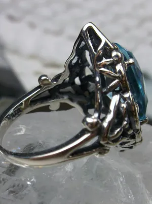 Aquamarine Ring, Size 6, Gothic Filigree Ring - Vintage Style Ring D98 - Ready to Ship
