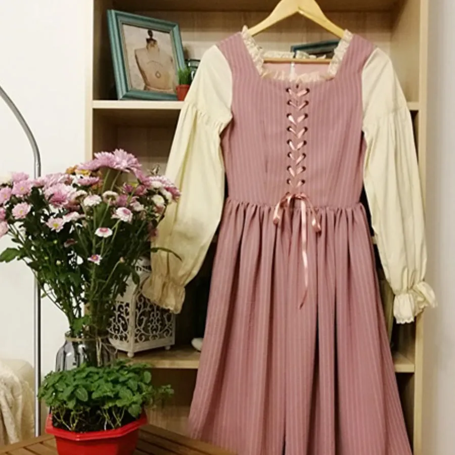 Autumn Vintage Stripe Lolita Long-sleeved Dress