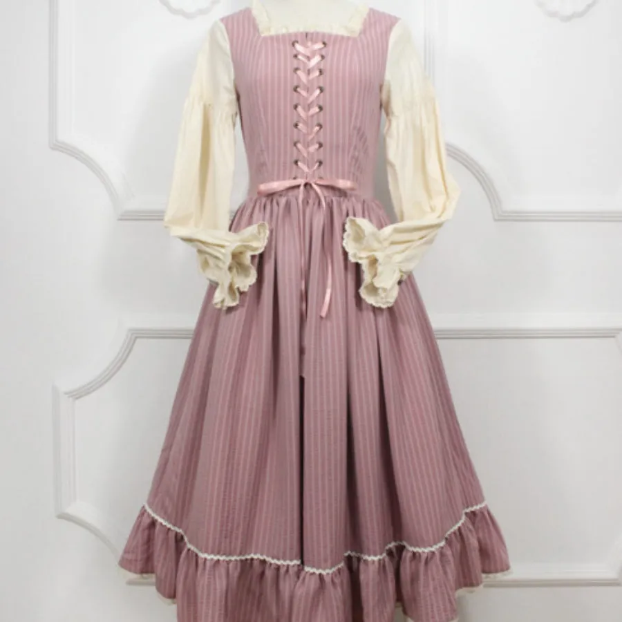 Autumn Vintage Stripe Lolita Long-sleeved Dress