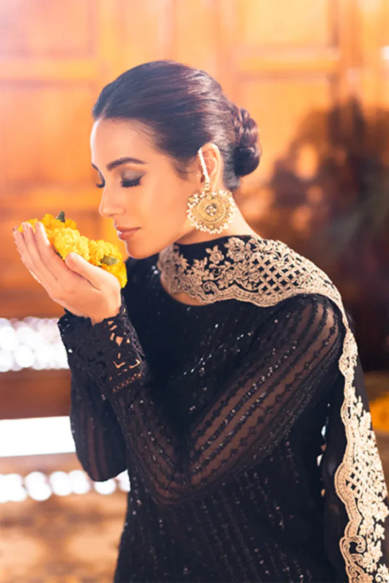 Azure Onyx Dove Iqra Aziz sequence  Chiffon Embroidered Luxe Festive Collection