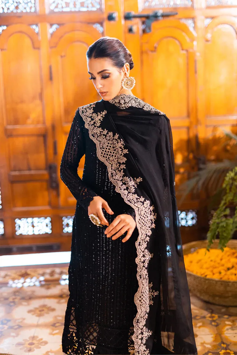 Azure Onyx Dove Iqra Aziz sequence  Chiffon Embroidered Luxe Festive Collection