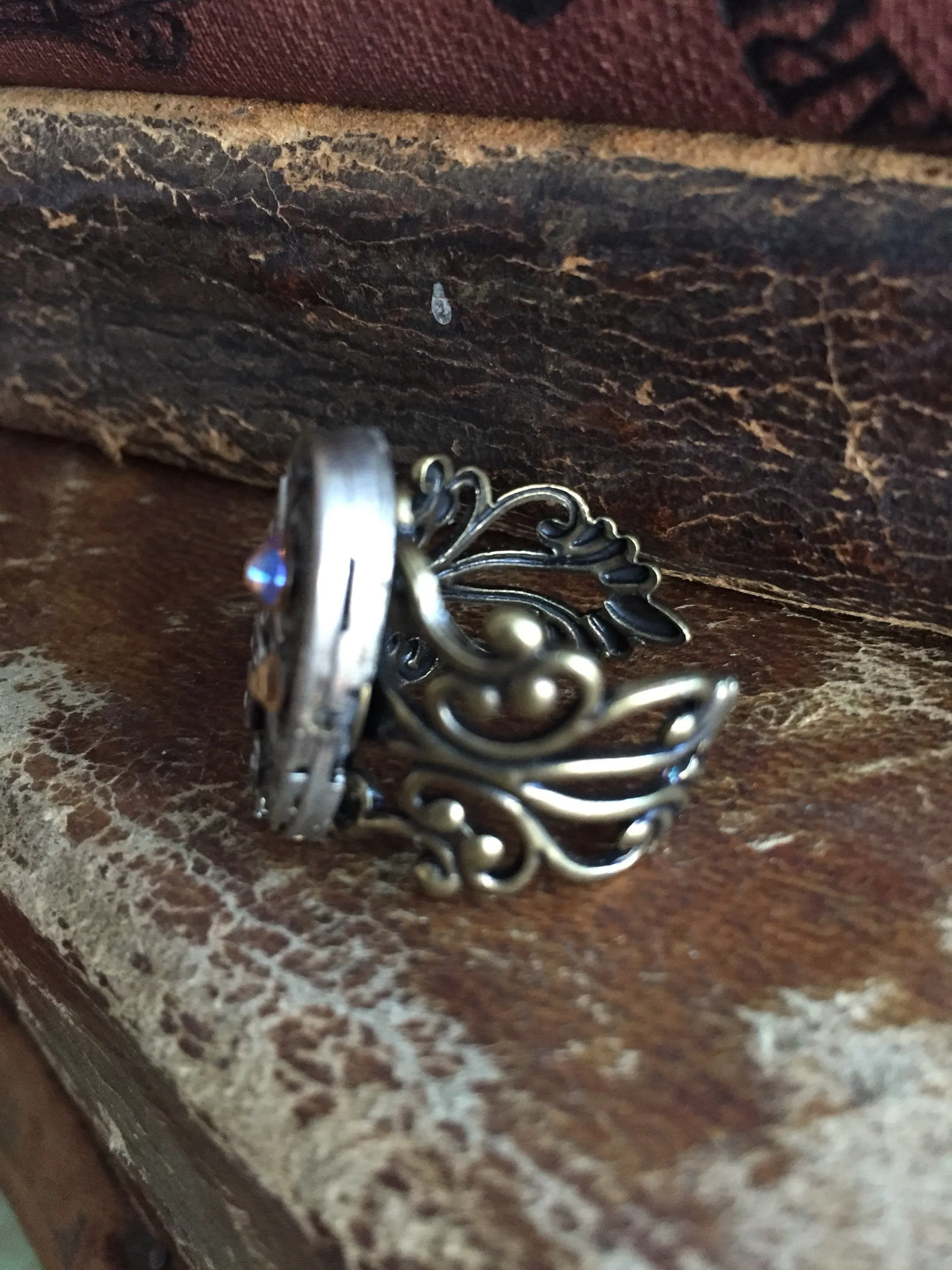 Back in time XI- Steampunk Ring - Repurposed recycled beautiful timepiece watch movement ring sapphire topaz