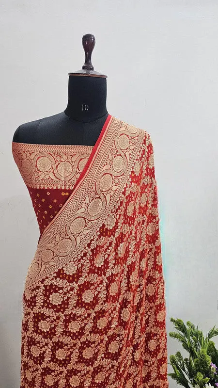 Banarasi Pure Handloom Khaddi Georgette Bandhani Silk Saree