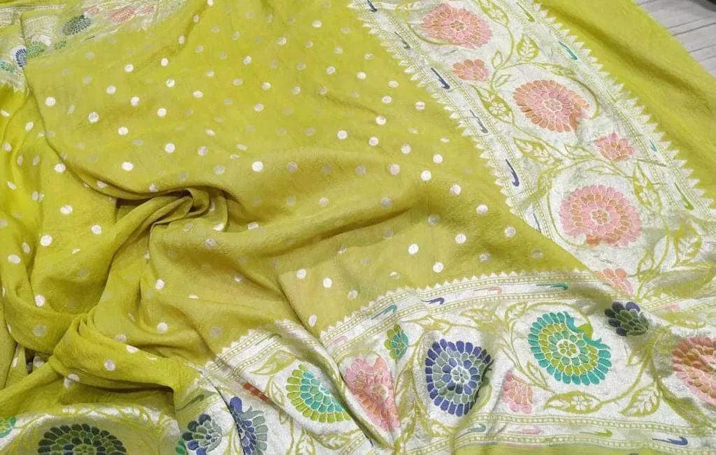 Banarasi Silk Saree with meenakari  border and Zari booti
