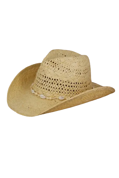 Bead Shells Band Cowboy Cowgirl Handmade Hat Beige - Pack of 6