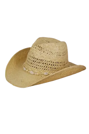 Bead Shells Band Cowboy Cowgirl Handmade Hat Beige - Pack of 6