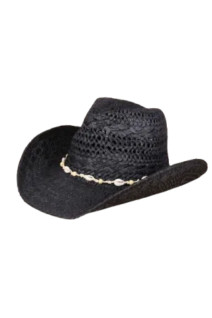 Bead Shells Band Cowboy Cowgirl Handmade Hat Black - Pack of 6