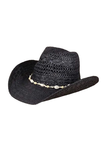 Bead Shells Band Cowboy Cowgirl Handmade Hat Black - Pack of 6
