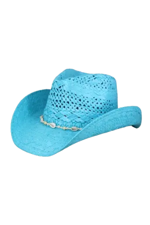 Bead Shells Band Cowboy Cowgirl Handmade Hat Turquoise - Pack of 6