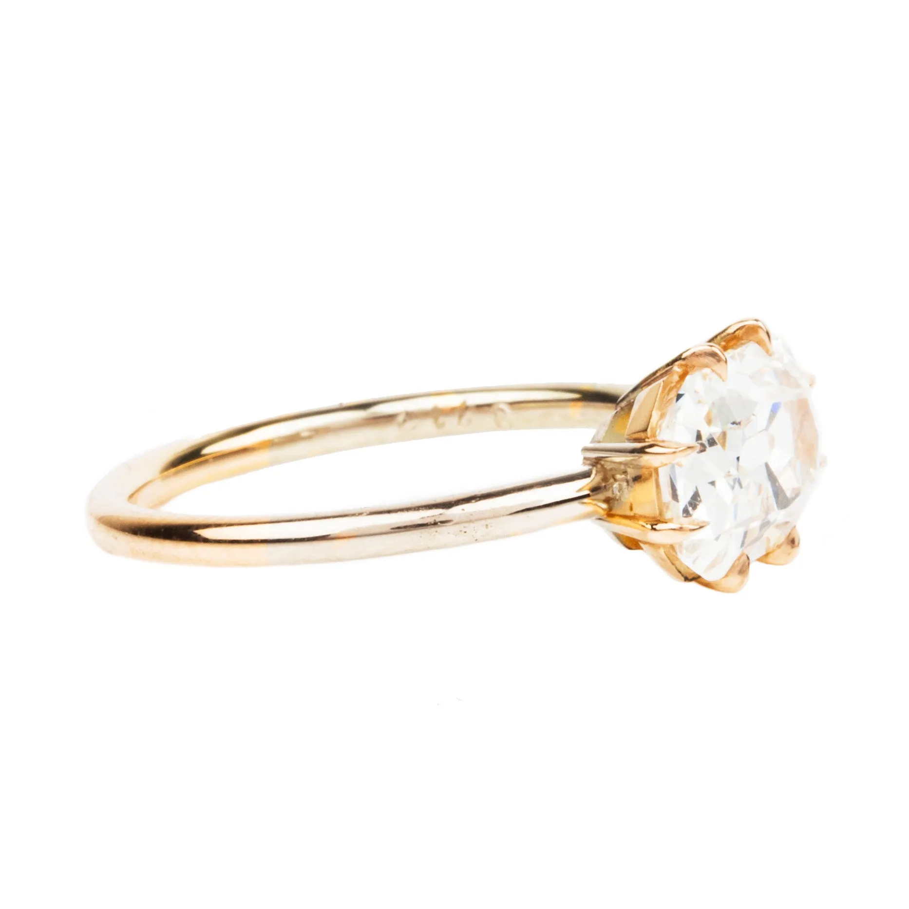Bell & Bird Handmade Travel Mount Ring with Elongated Old Mine Cut Diamond