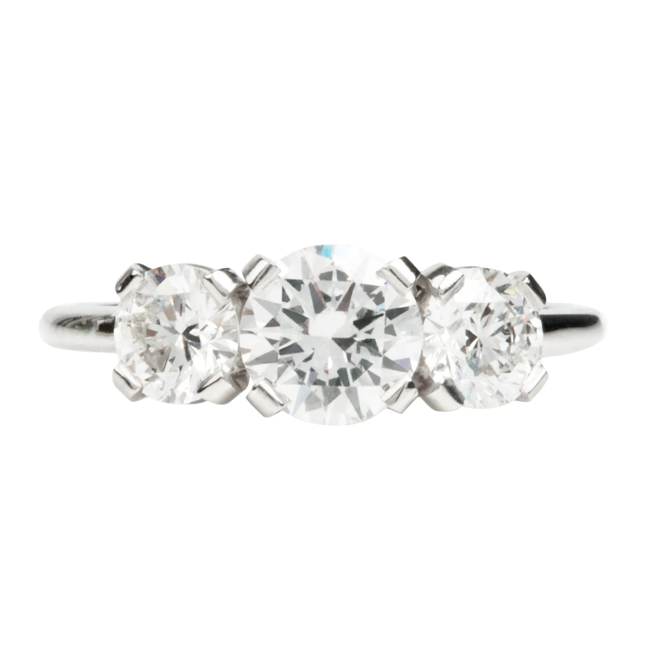Bell & Bird Tab Prong Three Stone Old European Cut Diamond Ring