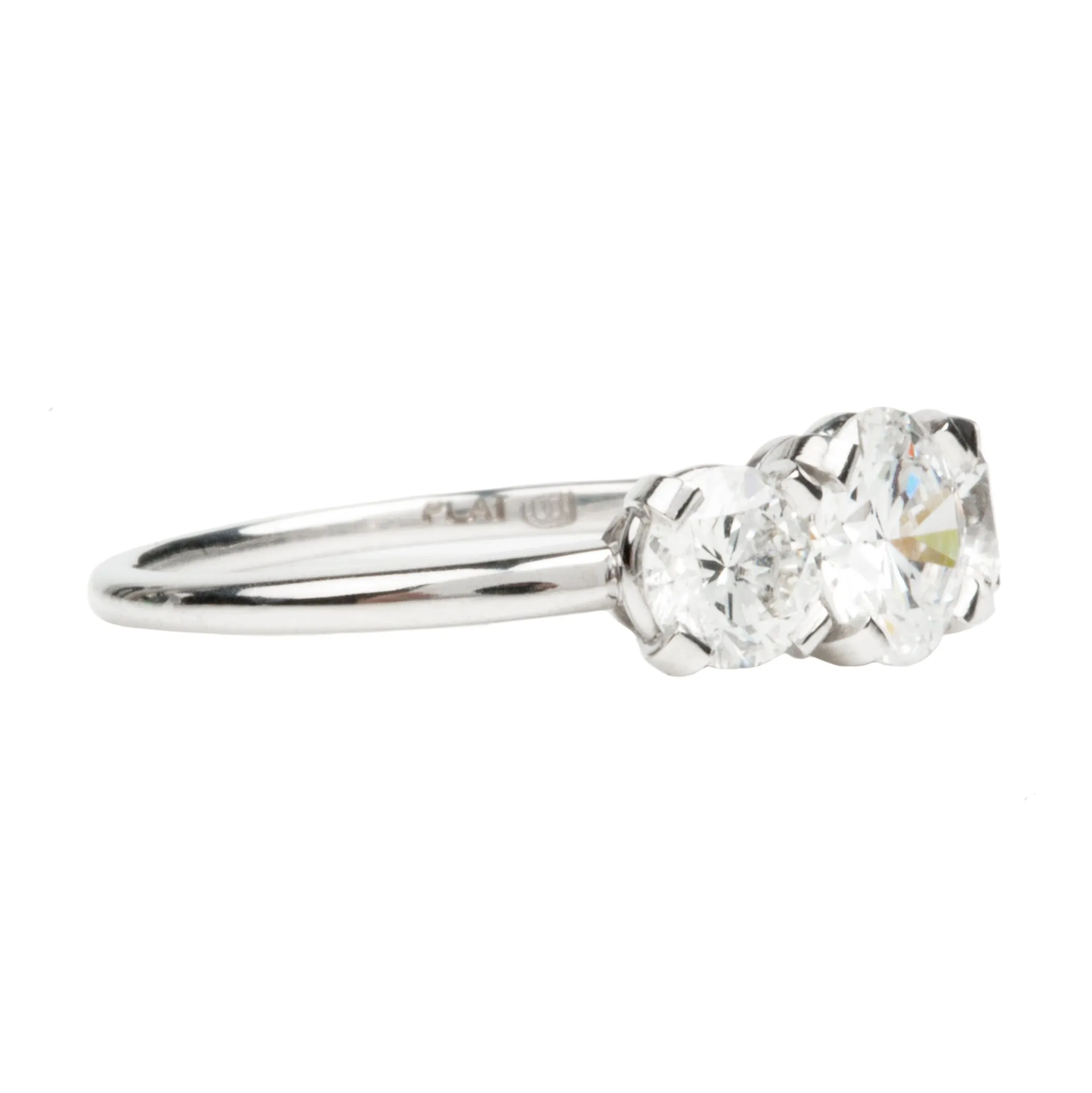 Bell & Bird Tab Prong Three Stone Old European Cut Diamond Ring