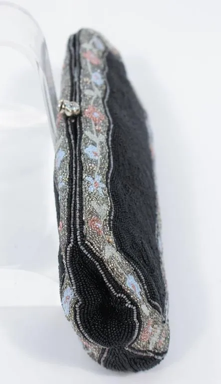 BERGDORF Vintage Hand Beaded Purse with Rhinestone Closure