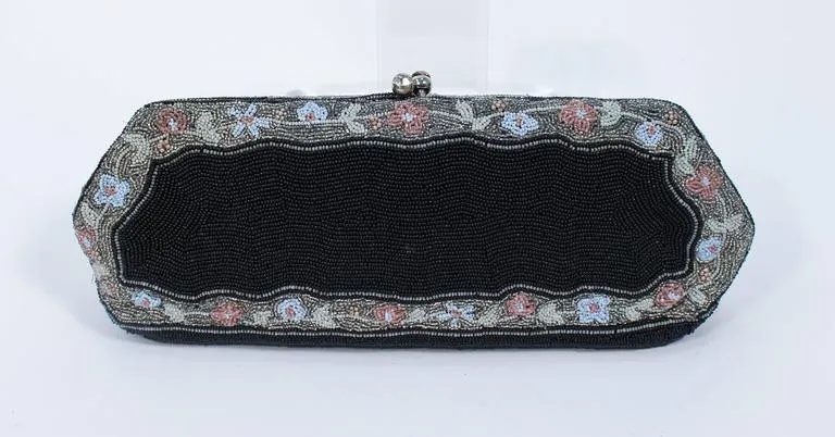 BERGDORF Vintage Hand Beaded Purse with Rhinestone Closure