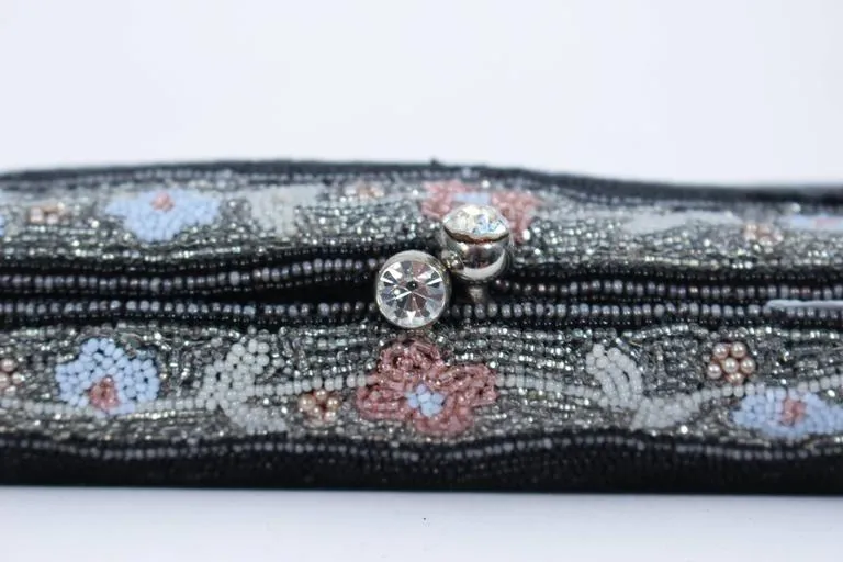 BERGDORF Vintage Hand Beaded Purse with Rhinestone Closure