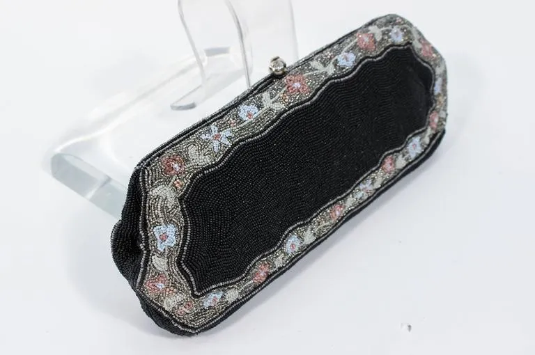 BERGDORF Vintage Hand Beaded Purse with Rhinestone Closure
