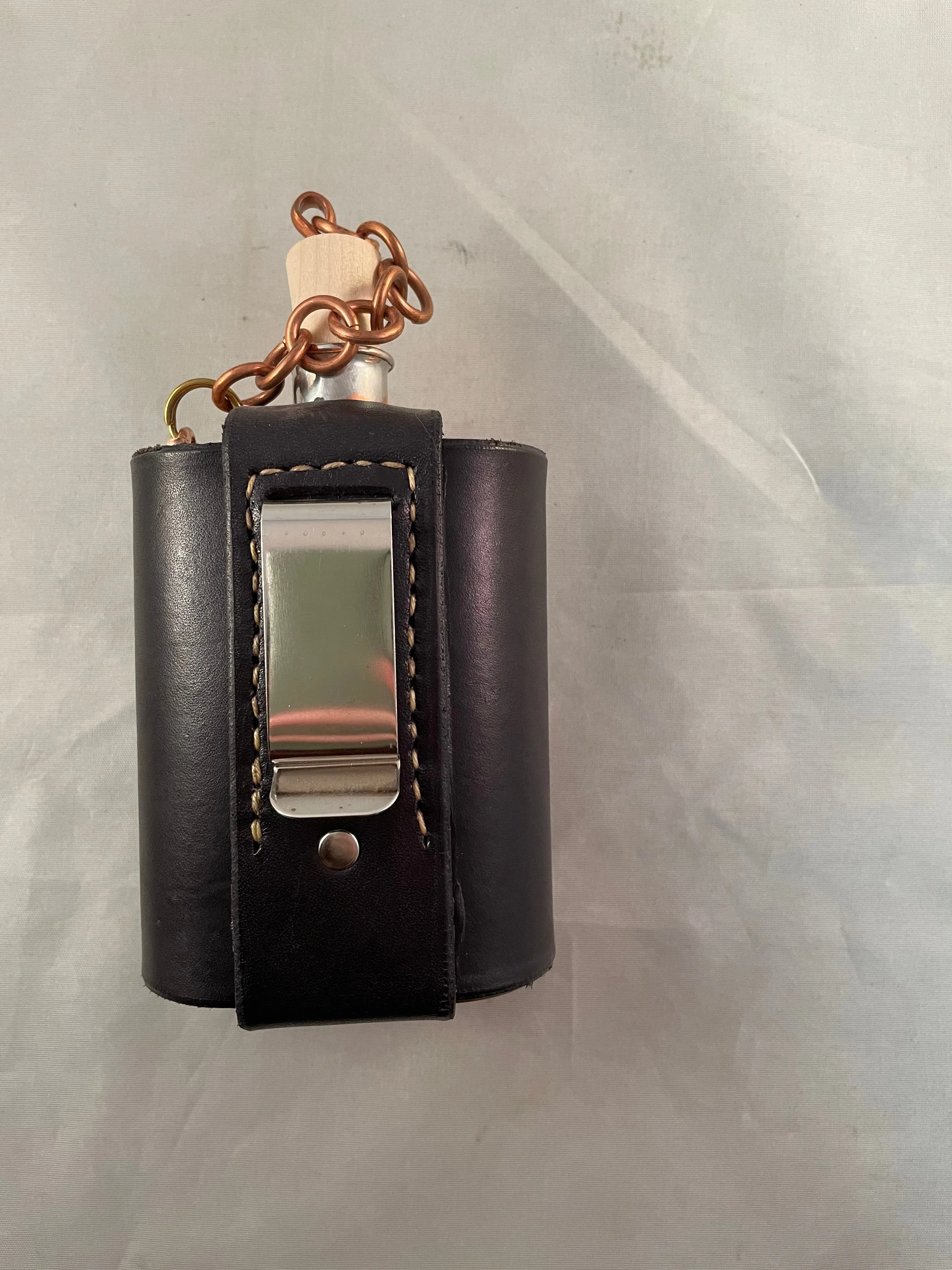 Black Leather Buckle Clip Flask