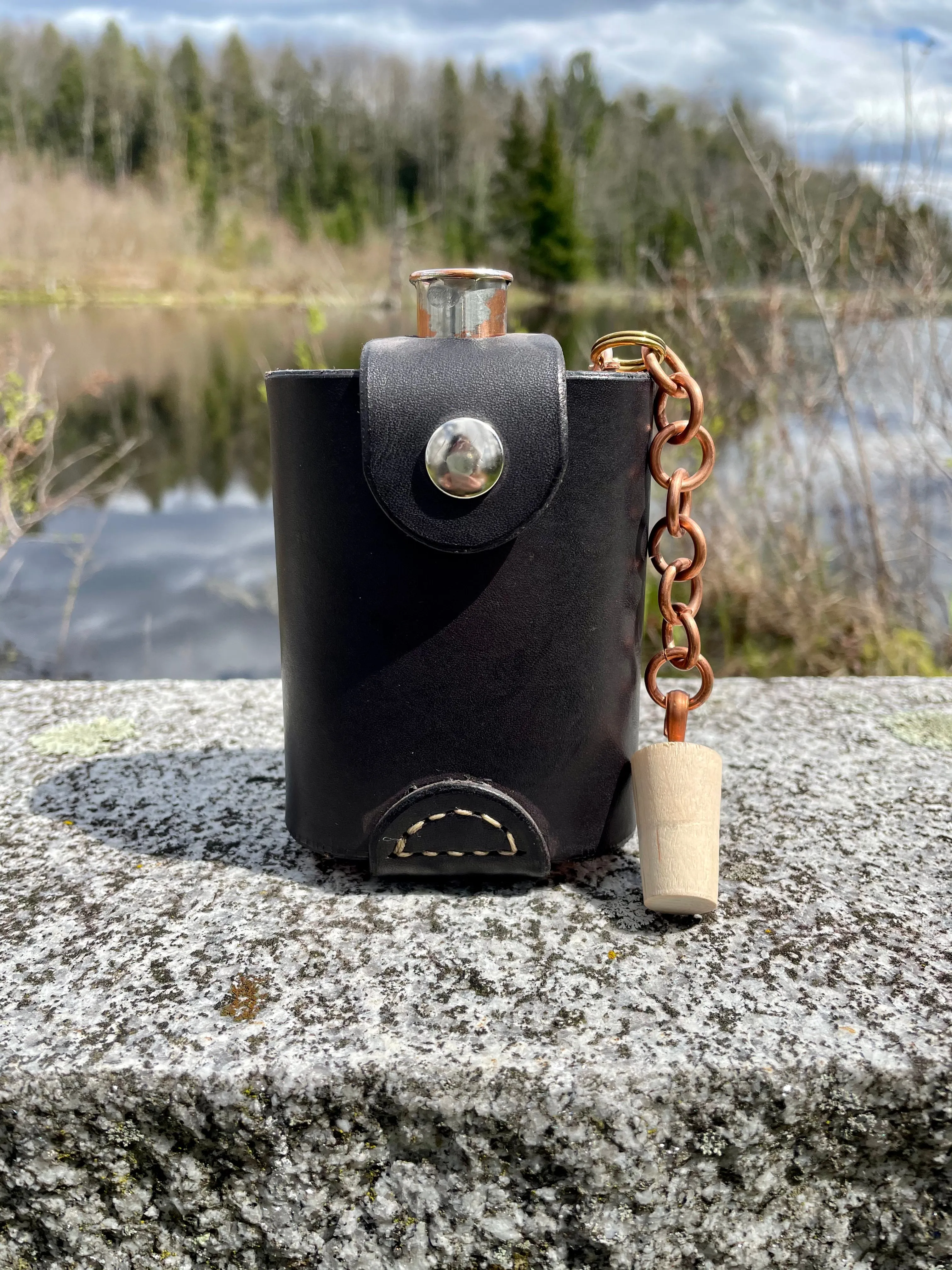 Black Leather Buckle Clip Flask