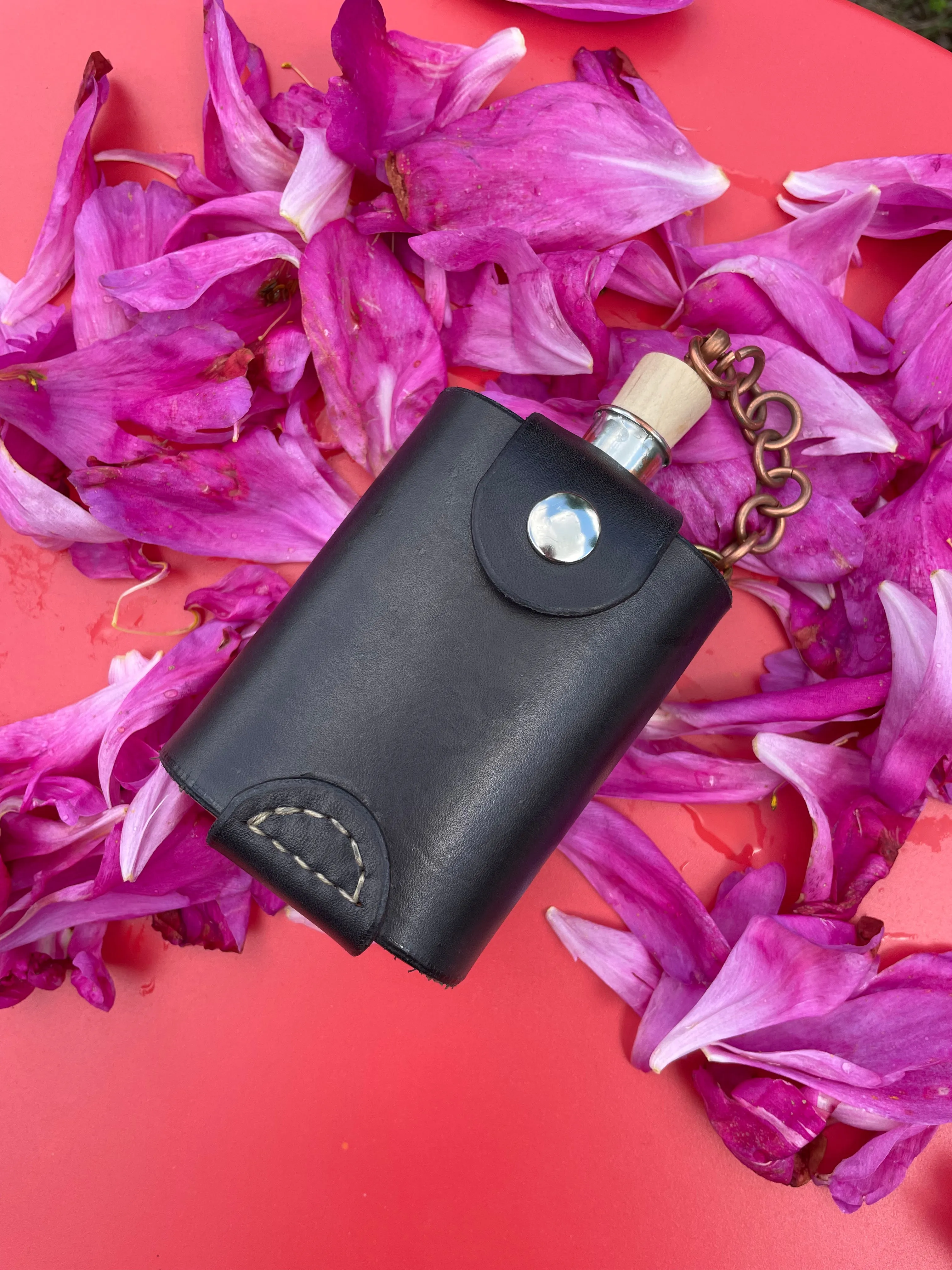 Black Leather Buckle Clip Flask